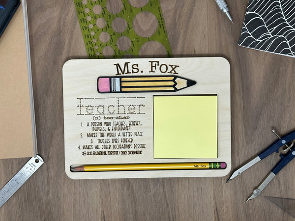 Personalized Post it Note Holder & Pencil Set