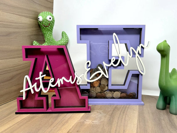Personalized Wooden Money Box Custom Name Letter Piggy Bank